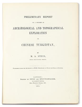 STEIN, MARC AUREL, Sir.  Preliminary Report of a Journey of Archaeological and Topographical Exploration in Chinese Turkestan.  190